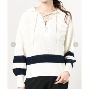 Polo Ralph Lauren O Lace Up Striped Knit Sweater in Cream and Navy Women's Large